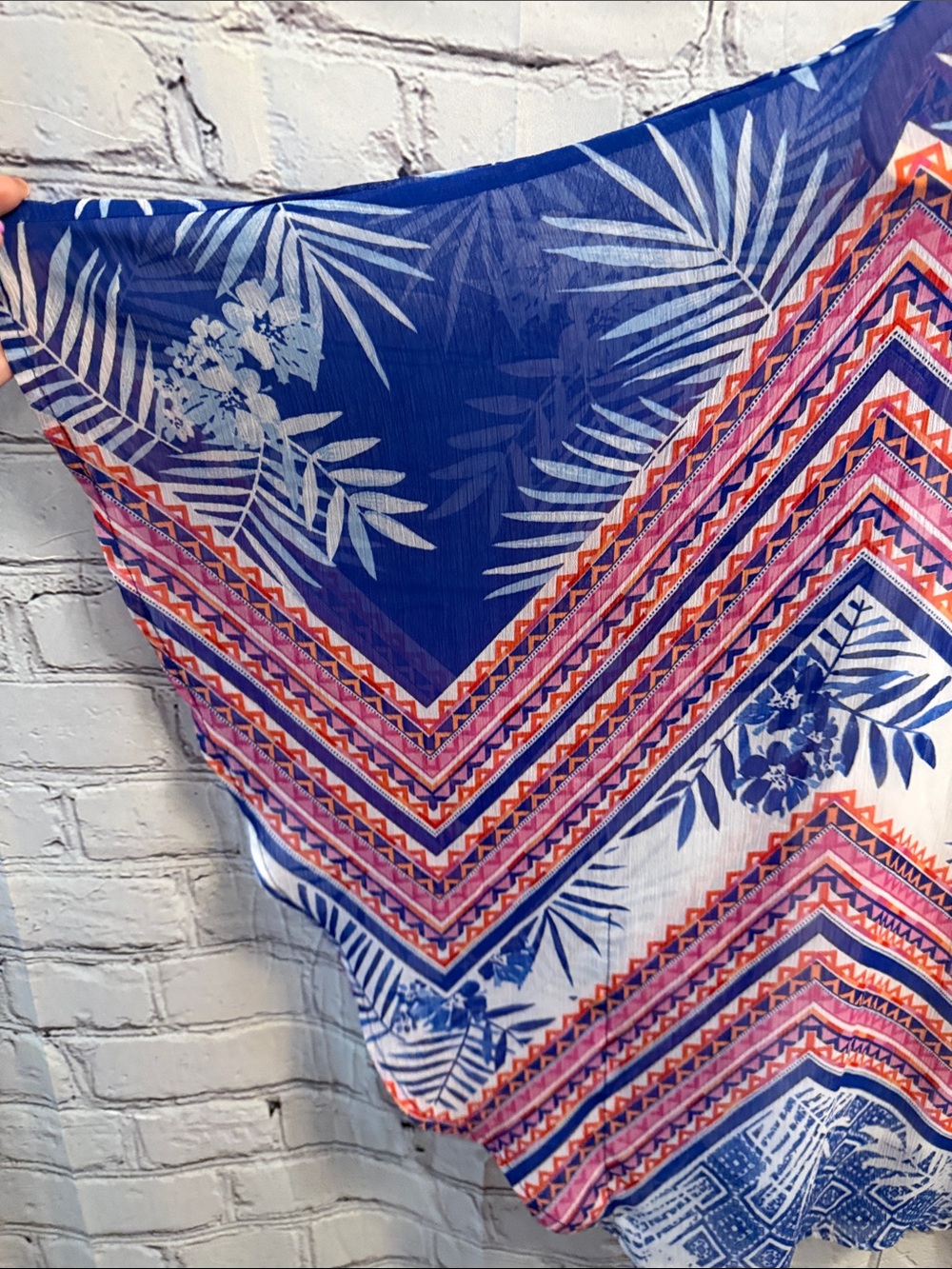 Ruby Rd. Blue and Pink Patterned Boho Blouse - Picture 3 of 8